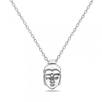 Sterling Silver Necklace Plain Silver Buddha Head