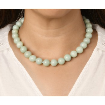 Sterling Silver NECKLACE AMAZONITE 12 MM BEADS W/CZ TOGGLE