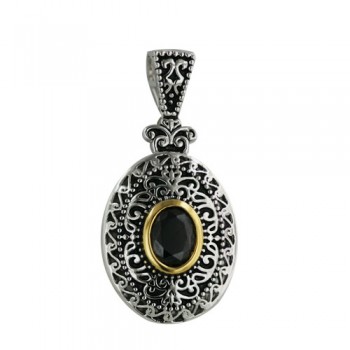 Brass Pdnt Open Filigree Oval With Gold Plate Blac, Golden