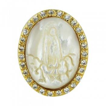 Brass Pdnt 24X19Mm Oval Clr Cz(Gold Plate)+Cameo F, Clear