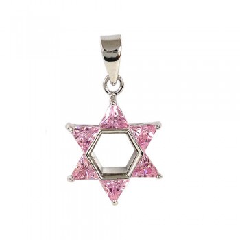 Brass Pdnt 17X17Mm Open Jewish Star 5 Triangel Pk, Pink