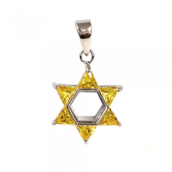 Brass Pdnt 17X17Mm Open Jewish Star 5 Triangel Yel, Yellow