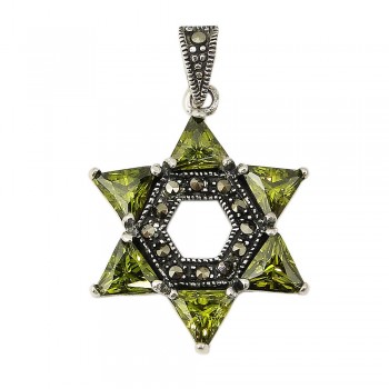 Marcasite Pendant Olivine Cubic Zirconia Jewish Star