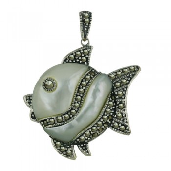 Marcasite Pendant White Mother of Pearl Gold Fish
