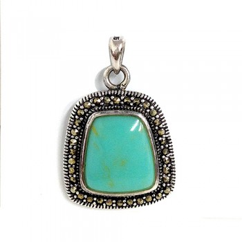 Marcasite Pendant Trapezoid Faux Turquoise with Marcasite