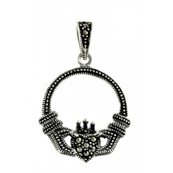 Marcasite Pendant Circle with Claudagh Heart