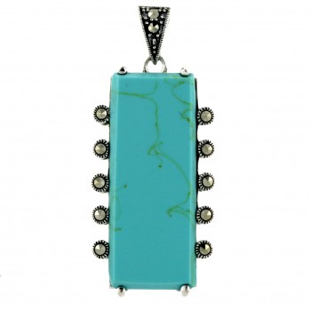 Marcasite Pendant 38X16mm Rectangular Faux Turquoise with 5 Marcasite Bezel both Si
