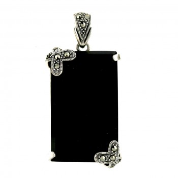 Marcasite Pendant 35X21mm Rectangular Onyx with Marcasite 'X' 2 Side
