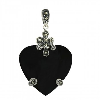 Marcasite Pendant W=30mm Onyx Heart with Marcasite Top