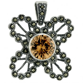 Marcasite Pendant Outer 10mm Champagne Cubic Zirconia Bezel Open Butterfly