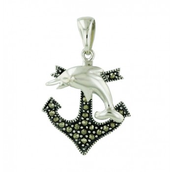 Marcasite Pendant Anchor with Dolphin