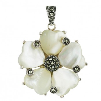Marcasite Pendant 5 White Mother of Pearl Heart Petal with Round Marcasite Between