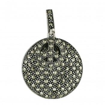 Marcasite Pendant 26X26mm Pave Marcasite Round with Open Peace Symbol