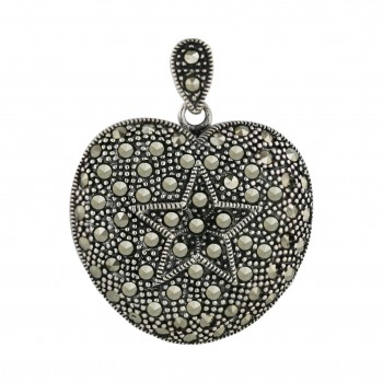 Marcasite Pendant 30mm Pave Marcasite Heart with Oxidized Rope Star