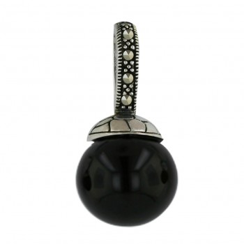Marcasite Pendant 14mm Onyx with Oxidized+Pave Marcasite Top