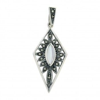 Marcasite Pendant Rhombus Marquis White Mother of Pearl
