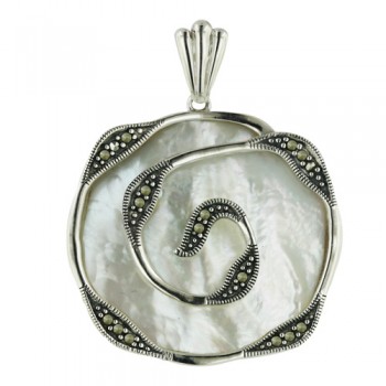 Marcasite Pendant White Mother of Pearl Cushion with Marcasite Swirl