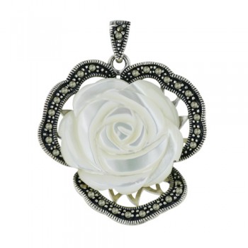 Marcasite Pendant White Mother of Pearl Rose