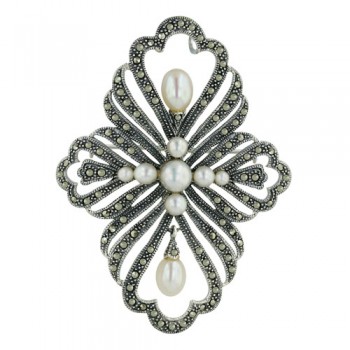 Marcasite Pin/Pendant 69X52mm White Freshwater Pearl
Cross