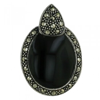 Marcasite Pendant Onyx Open Round with Pave Marcasite Trillion Top