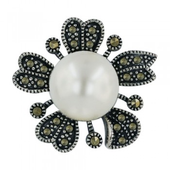 Marcasite Pendant 14mm Shell Pearl with Marcasite