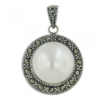 Marcasite Pendant 13mm Shell Pearl with Marcaisite Around