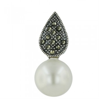 Marcasite Pendant 14mm Shell Pearl with Marcasite Teardrop