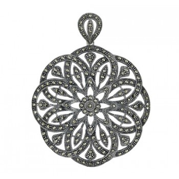 Marcasite Vintage Pendant Big Round Floral