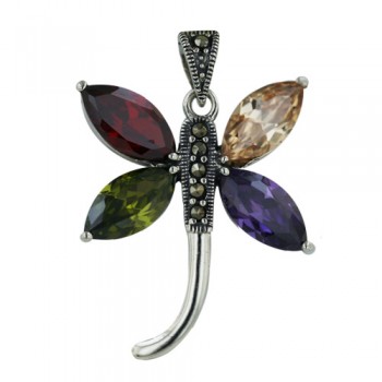 Marcasite Pendant Dragonfly with Mixed Color Cubic Zirconia Amethyst+Garnet +Champagne+Olivine