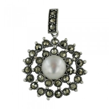 Marcasite Pendant Baguette +Round Prong Setting Flower with 8mm