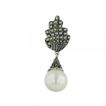 Marcasite Pendant Marcasite Torch Pave Top 10mm White Shell Pearl D