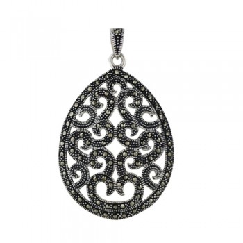 Marcasite Pendant Pear Shape with Pattern inside