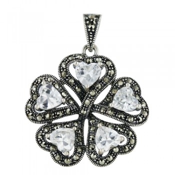 Marcasite Pendant 6mm Clear Heart with Marcasite Surroundin