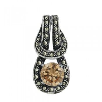 Marcasite Pendant 10mm Champagne Cubic Zirconia on Overlapping Loop