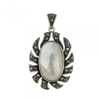 Marcasite Pendant Marcasite Oval Sun 15X23mm Oval Mother of Pearl Cen