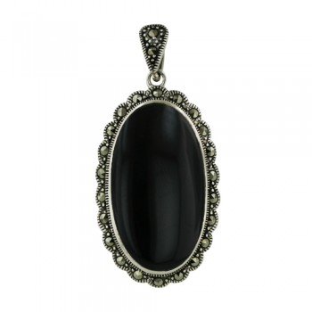 Marcasite Pendant 16X29mm Mother of Pearl Oval on Marcasite Lace