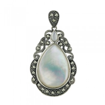 Marcasite Pendant 6mm and 25mm Teardrop Mother of Pearl Center Marcas