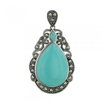 Marcasite Pendant 6mm and 25mm Teardrop Turquoise Center