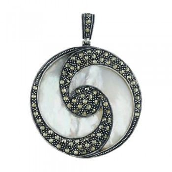Marcasite Pendant Marcasite Swirl Design on Mother of Pearl Face