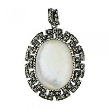 Marcasite Pendant 17X23mm Mother of Pearl Oval Center Marcasite Surro