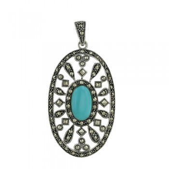 Marcasite Pendant Large Oval Pattern with Square and Regu