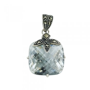 Marcasite Pendant 18mm Clear Square Cubic Zirconia Chess Cut with Squ