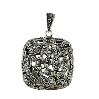 Marcasite Pendant Square Dome Paved with Marcasite Oval Pat