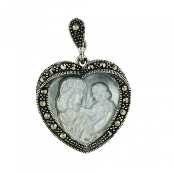 Marcasite Pendant Marc. Twisted Heart Cameo