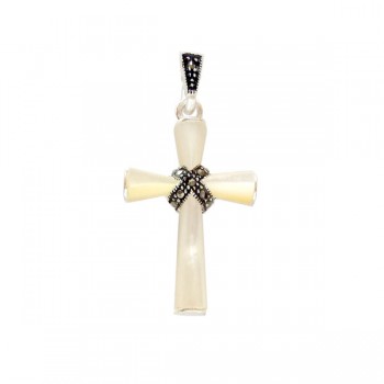 Marcasite Pendnat Cross Mother of Pearl