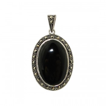 MS Pendant Oval Onyx Marcasite Outline