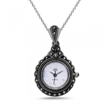 MARCASITE PENDANT WATCH ROUND