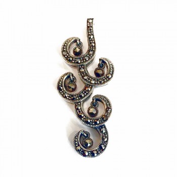 Marcasite PENDANT 5 WAVY CURVE DANGLE DROPS INSIDES