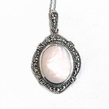 Marcasite Pendant Oval Mother of Pearl Pink 15X20mm