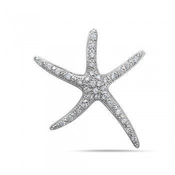 Sterling Silver Pendant Pave Clear Cubic Zirconia Starfish Shape